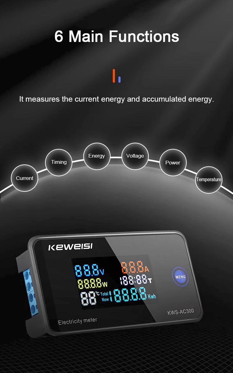 KEWEISI KWS-AC300-100A 6-in-1 Electricity Meter Electric Energy Meter ...